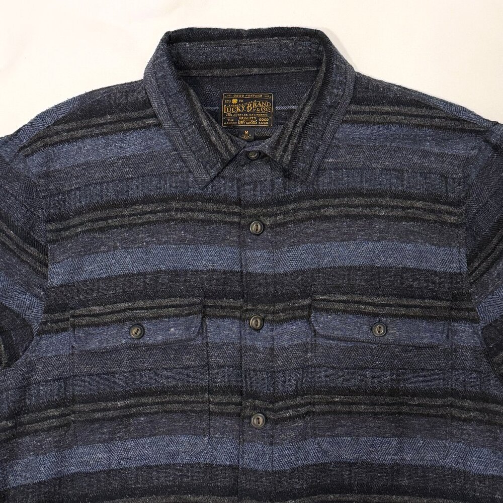 Lucky Brand Long Sleeve Blue Striped Button Up Shirt Medium Weight Knit